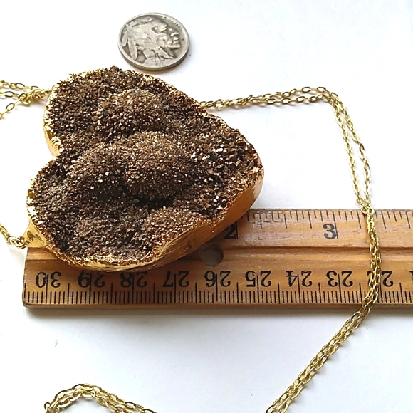 VTG EST. 18K /STERLING SILVER Vermeil NATURAL Druzy Heart Pendant Necklace 440ct - Picture 13 of 16